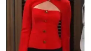 Red Cutout Jacket worn by (Kat Richardson) as seen in Beyond the Gates (S01)