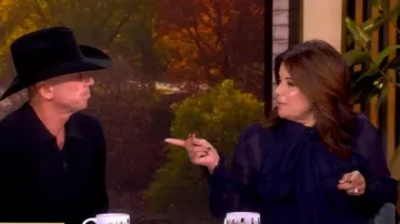 Lafayette 148 Silk Georgette Ruffle Bow Blouse worn by Ana Navarro as seen in The View on  November 5, 2025