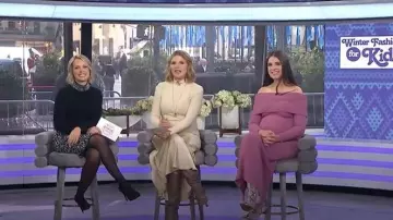 Line & Dot Lenora Off Shoulder Dress worn by Erica Wark as seen in Today with Jenna & Friends on November 5, 2025