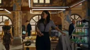 Veronica Beard Delise Striped Stretch Cotton Midi Dress worn by Dr. Sasha Lubbock (Inga Schlingmann) as seen in Watson (S02E03)