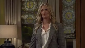 Theory Sunaya Blouse worn by Gemma Johnson (Beth Behrs) as seen in The Neighborhood (S08E04)