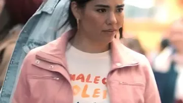 All Her Fault 2025 Kartiah Vergara Pink Jacket worn by Ana (Kartiah Vergara) as seen in All Her Fault (S01)