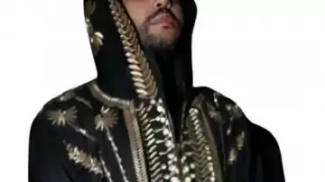 Golden Embroidered Coat worn by The Weeknd in Hurry Up Tomorrow 2025