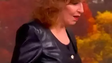 Square Neck Black Leather Jacket worn by (Joy Behar) as seen in The View