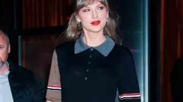 Taylor Swift NYC 2025 Polo Shirt of Taylor Swift in Taylor Swift - The Fate of Ophelia (Official Music Video)