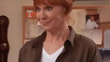 Happy’s Place S02 Reba McEntire Brown Shirt worn by Bobbie (Reba McEntire) as seen in Happy's Place (S01)