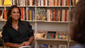 Frame The Gillian Puff Sleeve Silk Blouse worn by Laura Jarrett as seen in Today on November 6, 2025