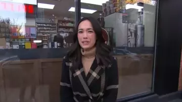 Vince Camuto Faux-Fur-Collar Plaid Maxi Wrap Coat worn by Emilie Ikeda as seen in Today on November 7, 2025