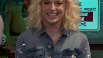 SNL Season 51 Sarah Sherman Crystal Embellished Denim Jacket worn by Self - Various Characters (Sarah Sherman) in Saturday Night Live (S50)