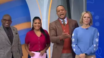 J. Crew Brushed Cashmere Short-sleeve Cardigan worn by Sheinelle Jones as seen in Today on November 7, 2025