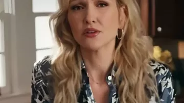 Stumble S1 Courteney Potter Leaves Printed Shirt worn by Courteney Potter (Jenn Lyon) in Stumble (S01)