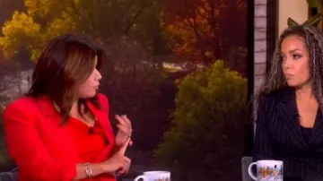 Cinq a Sept Khloe Ruched Sleeve Blazer worn by Ana Navarro as seen in The View on November 7, 2025