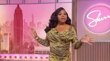 Ganni Tiger-print Draped Midi Dress worn by Sherri Shepherd as seen in Sherri on November 6, 2025