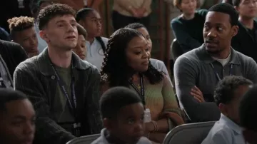 NN07 Darren Polo Cardigan Grey Melange Wool Blend worn by Jacob Hill (Chris Perfetti) as seen in Abbott Elementary (S05E06)