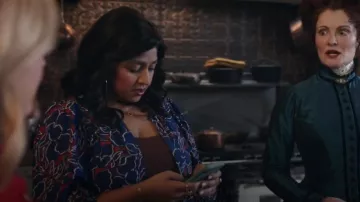 Banan Republic Open Tie Front Top in Navy Floral worn by Bela (Punam Patel) as seen in Ghosts (S05E03)