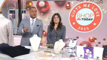 Toccin Sparkle Tweed V-Neck Mini Dress usado por Adrianna Barrionuevo Brach como se ve en Today el 10 de noviembre de 2025