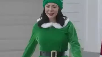 Christmas on Duty Janel Parrish Green Elf Costume worn by Blair Birch (Janel Parrish) in Christmas on Duty