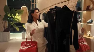 Hermès Rouge Braise Shiny Porosus Crocodile Birkin 35 Palladium Hardware worn by Allura Grant (Kim Kardashian) as seen in All's Fair (S01E04)