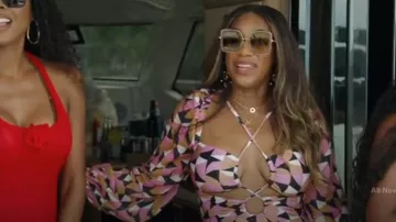 PatBO Plitka Lace Up Long Sleeve Maxi Dress worn by Tia Glover as seen in The Real Housewives of Potomac (S10E06)