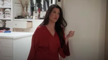 Maison Maison Red Silk Short Robe with Frastaglio worn by Kourtney Kardashian as seen in The Kardashians (S07E02)