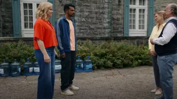 Adidas Adicolor Denim Firebird Track Top worn by Jay Arondekar (Utkarsh Ambudkar) as seen in Ghosts (S05E02)