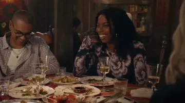 Smythe Floral Scrunch-Sleeve Crewneck Top worn by Samantha Arondekar (Rose McIver) as seen in Ghosts (S05E02)