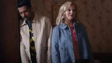 Ba&sh Tiny Jacket in Blue worn by Samantha Arondekar (Rose McIver) as seen in Ghosts (S05E02)