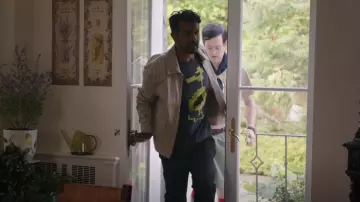Zara Herringbone Striped Jacket worn by Jay Arondekar (Utkarsh Ambudkar) as seen in Ghosts (S05E02)