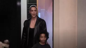 Balenciaga Black Leather Coat worn by Kim Kardashian as seen in The Kardashians (S07E03)