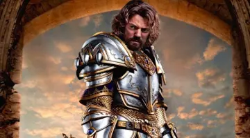 The costume of king Llane Wrynn (Dominic Cooper) in the Warcraft : The beginning