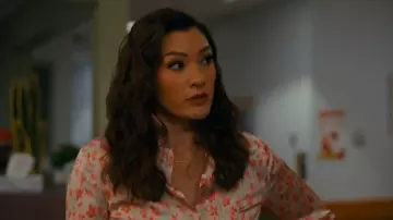 Loewe Floral Print Satin Button Down Overshirt worn by Dr. Sasha Lubbock (Inga Schlingmann) as seen in Watson (S02E05)