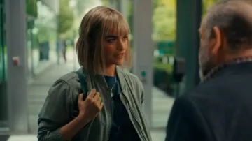 Pilcro Canvas Cropped Bomber Jacket worn by Dr. Ingrid Derian (Eve Harlow) as seen in Watson (S02E05)