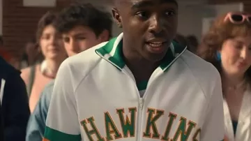 Stranger Things S05 Lucas Sinclair Hawkins Printed Jacket worn by Lucas Sinclair (Caleb McLaughlin) as seen in Stranger Things (S05)