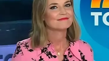 Savannah Guthrie Pink & Black Floral Shirt worn by Savannah Guthrie as seen in Today