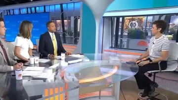 Rag & Bone Dina Stripe Short Sleeve Cardigan worn by Stephanie Gosk as seen in Today on November 11, 2025