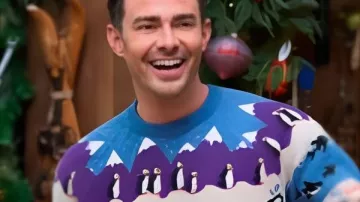Finding Mr Christmas S02 Jonathan Bennett Arctic Animal Sweater worn by Self - Host (Jonathan Bennett) as seen in Finding Mr. Christmas (S02)