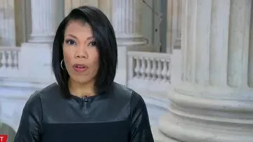 Ann Taylor Faux Leather Yoke Ponte Shift Dress worn by Nikole Killion as seen in CBS Mornings on November 11, 2025