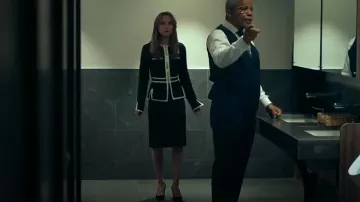 Karen Millen Figure Form Bandage Military Contrast Piping Knit Split Hem Jacket worn by Sarah Plankmore (Madison Iseman) as seen in The Rainmaker (S01E10)