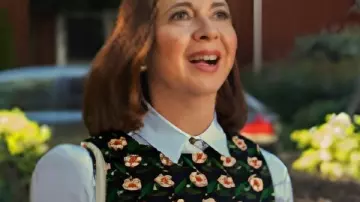 Loot S03 Molly Novak Floral Print Feather Trim Top worn by Molly Novak (Maya Rudolph) as seen in Loot