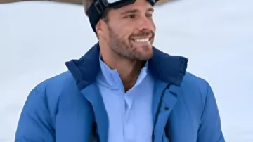Finding Mr Christmas S2 Blue Puffer Ski Jacket worn by Self - Host (Jonathan Bennett) as seen in Finding Mr. Christmas (S02)