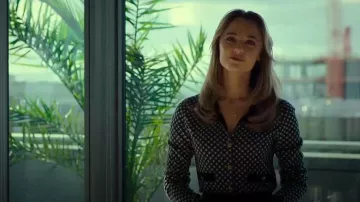 Sandro Jessy Two Tone Check Jacquard Cardigan worn by Sarah Plankmore (Madison Iseman) as seen in The Rainmaker (S01E10)