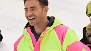 Finding Mr Christmas S02 Jonathan Bennett Yellow/Pink Ski Suit used by Self - Host (Jonathan Bennett) as seen in Finding Mr. Christmas (S02)