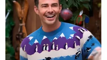 Finding Mr Christmas Jonathan Bennett Blue Arctic Animal Printed Sweater