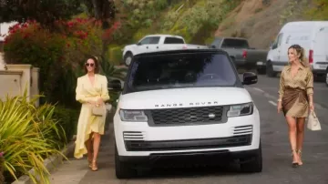 Jimmy Choo Metallic Gold Leather and Coarse Glitter Cage Open Toe Sandals worn by Polly Brindle as seen in Selling The OC(S04E01)