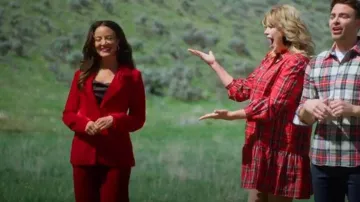 Steve Madden Merene Velvet Rosette Blazer worn by Heather Hemmens as seen in Finding Mr. Christmas (S02E02)