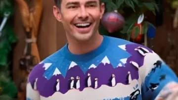 Blue Arctic Animal Printed Sweater worn by Self - Host (Jonathan Bennett) as seen in Finding Mr. Christmas (S02E02)