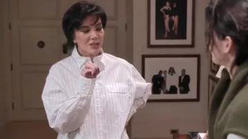Bottega Veneta White Pinstripe Shirt worn by Kris Jenner as seen in The Kardashians (S07E04)