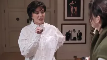 Bottega Veneta White Pinstripe Shirt worn by Kris Jenner as seen in The Kardashians (S07E04)