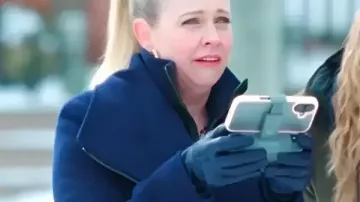 A Merry Little Ex-Mas Melissa Joan Blue Coat worn by April (Melissa Joan Hart) as seen in A Merry Little Ex-Mas