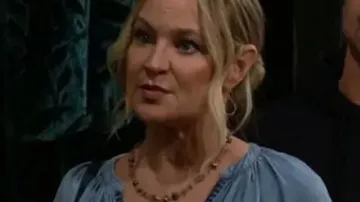 The Young and the Restless Sharon Newman Blue Embroidered Top of Sharon Collins (Sharon Case) in The Young and the Restless (S52E127)